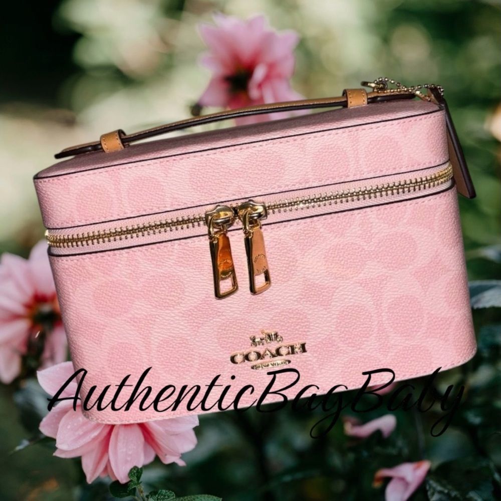 Coach Powder Pink Cosmetic Case In Signature Canvas Powder Pink Bag - Picture 9 of 9